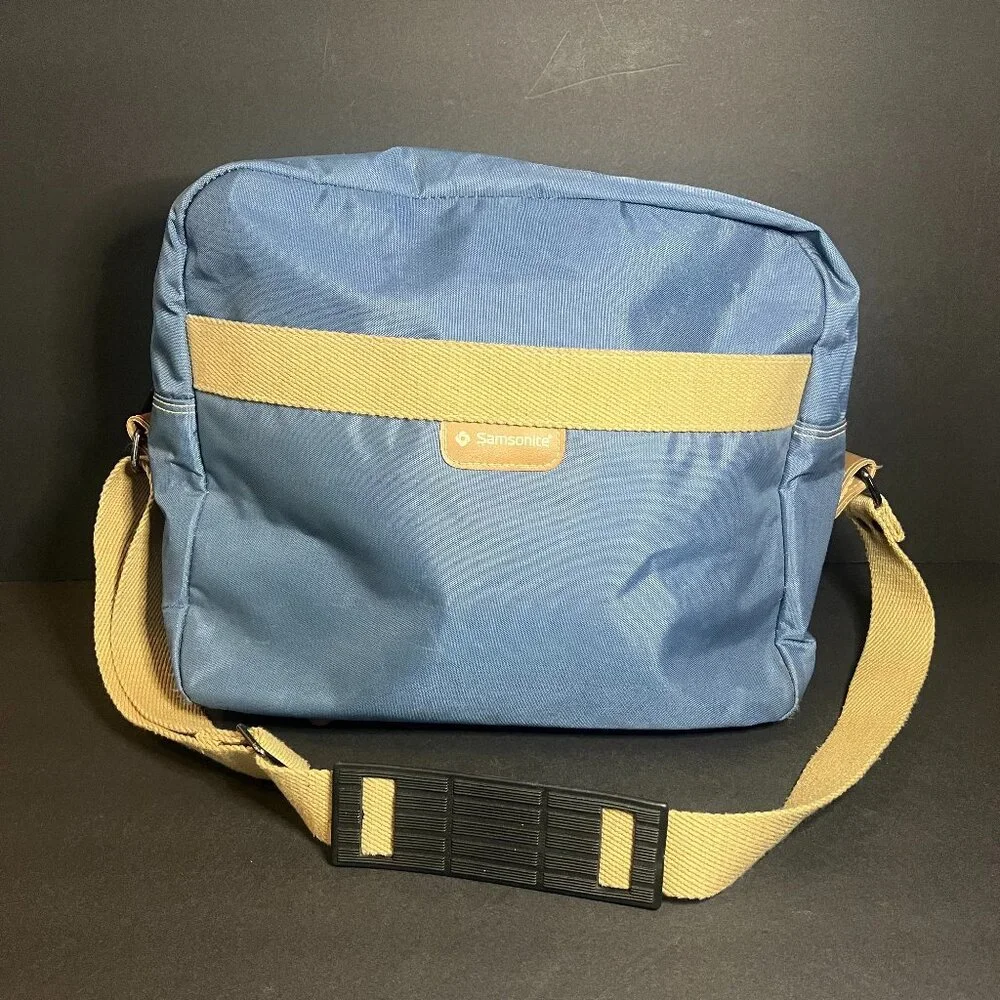 Vintage Samsonite Caribbean Soul Blue & Tan Nylon Travel Shoulder Bag 13 x 15